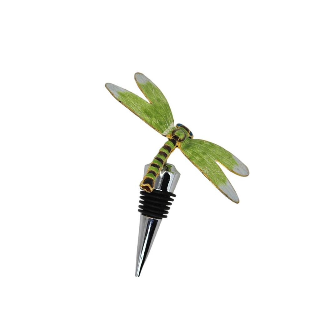 Decorative Dragonfly Wine Bottle Stopper – Green & Gold Enameled Wings